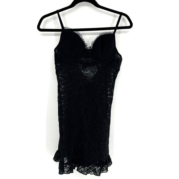 Victoria Secret Lace The Lacie Slip Teddy Chemise Large Black Ruffled Push Up - Picture 1 of 8